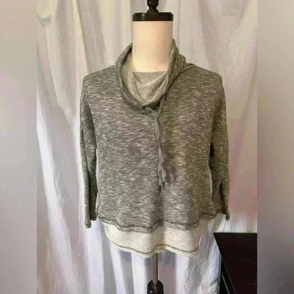 Andrea Jovine Grey Cowl Neck Sweatshirt. Size Small. 23” To Hem
